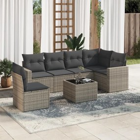 Set divani da giardino 7 pz con cuscini grigio in polyrattan