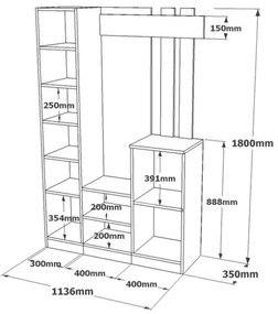 Mobile Ingresso Con Scarpiera Appendiabiti E Specchio 113x35x180 Rovere E Bianco Roger