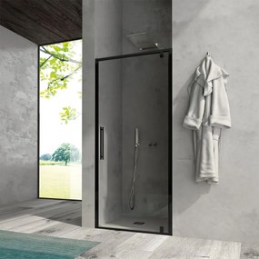 Porta doccia nicchia 90 cm nero opaco a battente con vetro trasparente