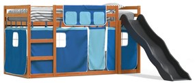Letto A Castello Con Scivolo E Tende Blu 80x200 Cm /
