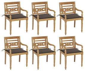 Sedie batavia con cuscini 6 pz in legno massello di teak