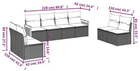 Set Divano da Giardino 8 pz con Cuscini Grigio in Polyrattan