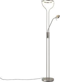 Lampada da terra moderna in acciaio con braccio di lettura con LED e dimmer - Divo