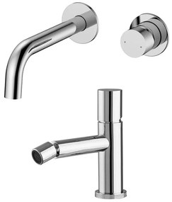 Set miscelatori lavabo a muro e bidet cromo senza leva Gemini