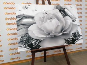 Quadro su tela – Rose di lusso con astrazione in bianco e nero