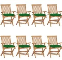 Sedie da Giardino con Cuscini Verdi 8 pz in Massello di Teak 3072909