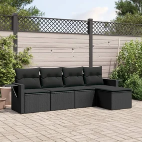 Set divani da giardino 5 pz con cuscini in polyrattan nero