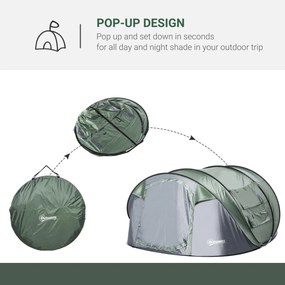 Tenda da Campeggio Pop Up 4-5 Persone 263,5x220x123 cm con Porte e Finestre Verde e Grigio...