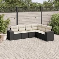 Set Divano da Giardino 6 pz con Cuscini Nero in Polyrattan 3222605