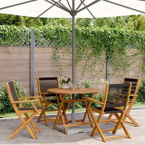 Set Pranzo Da Giardino 5 Pz Nero Polipropilene E Legno Massello /