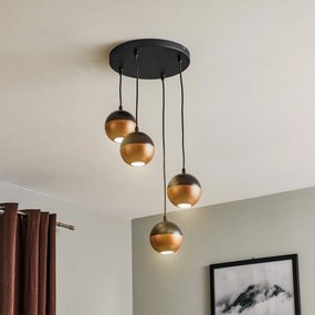 Lampada a sospensione Midnight in nero/rame 4 luci, rotonda HELAM, Nero, Soggiorno / Sala da pranzo, Metallo, Moderno
