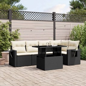 Set divano da giardino 6 pz con cuscini nero in polyrattan