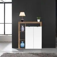 Credenza 2 ante e cornice con vani a giorno rovere tabacco e bianco Nexon2 108x41x126H