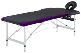 Lettino Massaggio Pieghevole 2 Zone in Alluminio Nero e Viola