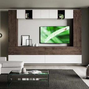 Parete soggiorno A105 L.348 H.254 P.39,5 Bianco e Noce