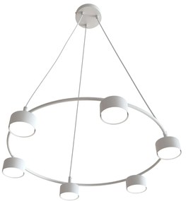 Lampadario Moderno 6 Luci Starlit In Acciaio Bianco Ad Anello E Cilindri