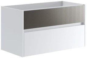 Mobile da bagno sospeso sotto lavabo L 89.5 x H 50 x P 45.5 cm bianco laccato opaco, 2 cassetti Niwa