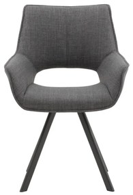 Set di sedie MONTMARTRE in similpelle grigio, tessuto grigio e gambe in metallo nero, con braccioli