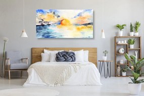 Stampa su tela – Mare acquerellato e tramonto