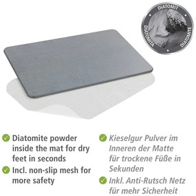 Tappetino da bagno grigio in terra di diatomee 39x60 cm Simi - Wenko