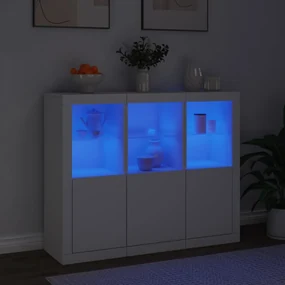 Credenze con luci led 3 pz bianche in legno multistrato