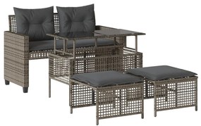 Set divani da giardino 4 pz con cuscini grigio polyrattan vetro