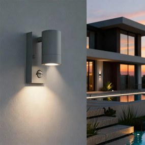 Applique cilindrica da Esterno IP65 GU10 con sensore Movimento - Grigia