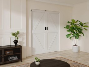 Porta scorrevole doppia con sistema a incasso 2 x H205 x 93 cm in Legno e MDF Bianco - NEFARA
