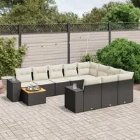 Set Divani da Giardino 11 pz con Cuscini in Polyrattan Nero 3225629