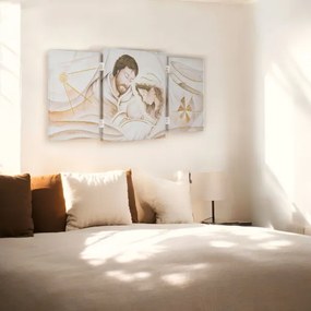 Quadro TRIS moderno su tela 65x146 cm telaio in legno tema Sacra Famiglia