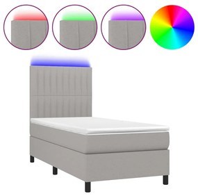 Letto a molle materasso e led grigio chiaro 80x200 cm tessuto