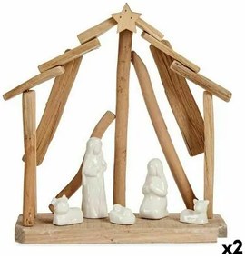 Presepe di Natale Ceramica Marrone Bianco 2 Unità 25 x 28 x 10 cm Naturale Legno (2 Unità)