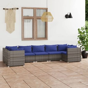 Set Divani da Giardino 7 pz con Cuscini in Polyrattan Grigio