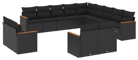 Set divani da giardino 13pz con cuscini nero in polyrattan