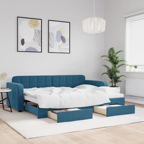 Divano letto estraibile con cassetti blu 80x200 cm in velluto