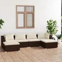 Set Divani da Giardino 6 pz con Cuscini in Polyrattan Marrone cod mxl 35118