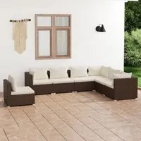 Set Divani da Giardino 7 pz con Cuscini in Polyrattan Marrone 3102354