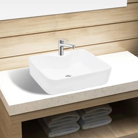 Lavandino Bagno İn Ceramica Bianca Quadrato Con Foro Per Rubinetto /