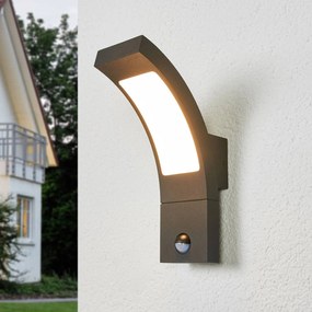 Lucande Applique da esterni LED Juvia, sensore, 27 cm, grigio, IP54 Juvia, Nero, Alluminio, Moderno