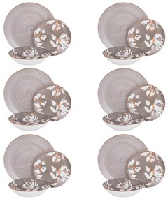 Servizio 18 piatti porcellana grigio fiori Antea