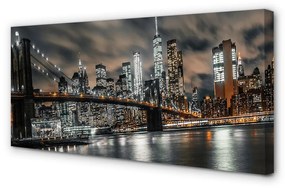 Quadro su tela Panorama Night Bridge 100x50 cm