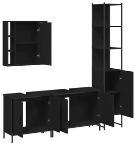 Set mobili da bagno 4 pz nero in legno multistrato