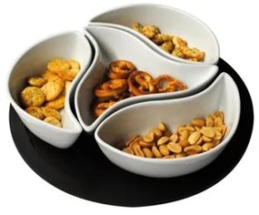 Set di 4 ciotole con vassoio TORO in ceramica e legno