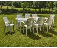 Tavolo da esterno rettangolare allungabile da pranzo Susa, Tavolo da giardino estensibile, 100% Made in Italy, Cm 150x90h72, Bianco