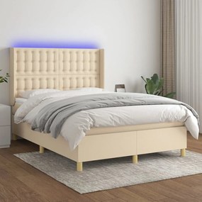 Letto A Molle Con Materasso E Led Crema 140x200 Cm İn Tessuto /