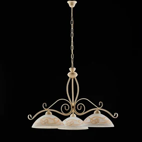 Lampadario Rustico 3Luci Ferro Battuto Avorio e Oro Vetro Ambra Serie Faraone