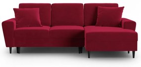 Divano angolare rosso allungabile e con contenitore (con penisola a destra/con chaise lounge) con rivestimento in velluto Kyoto – Cosmopolitan Design