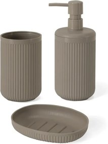 Set accessori bagno 3 pz con dispenser portaspazzolino e portasapone tortora cannettato Arizona