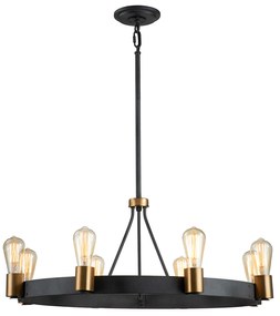 Lampadario Industrial Nordico Silas Acciaio Zinco Antico Ottone 8 Luci E27