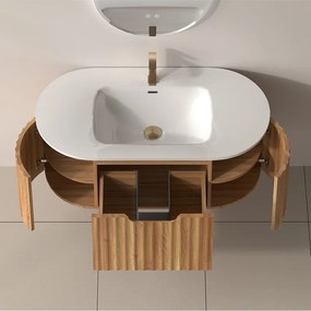 Mobile bagno curvo 100 cm cannettato con lavabo integrato | KAM-NORTH-P100 - KAMALU